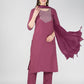 Jyoti Fashion Women's Wine Cotton Blend Sequins Embroidered Kurta Set | Swadesiicart
