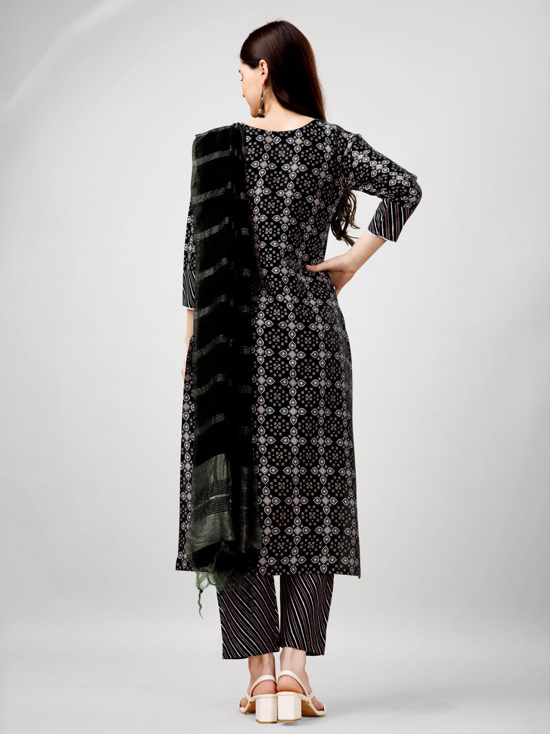 Jyoti Fashion Women's Black Rayon Printed with Embroidered Kurta Set | Swadesiicart