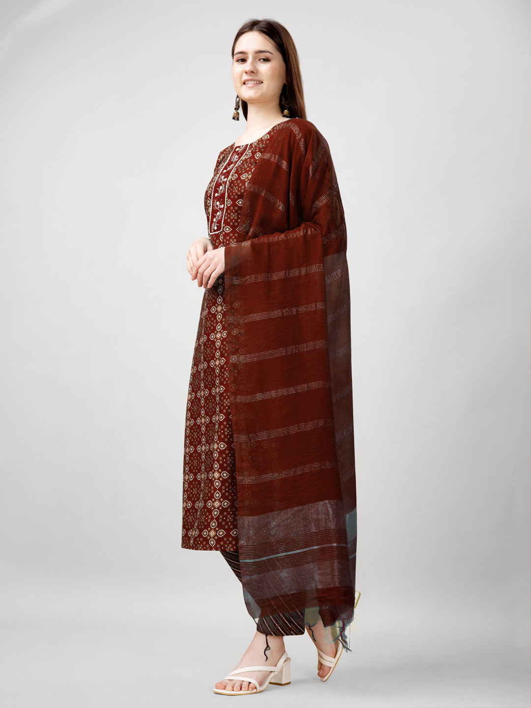 Jyoti Fashion Women's Maroon Rayon Printed with Embroidered Kurta Set | Swadesiicart