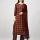 Jyoti Fashion Women's Maroon Rayon Printed with Embroidered Kurta Set | Swadesiicart