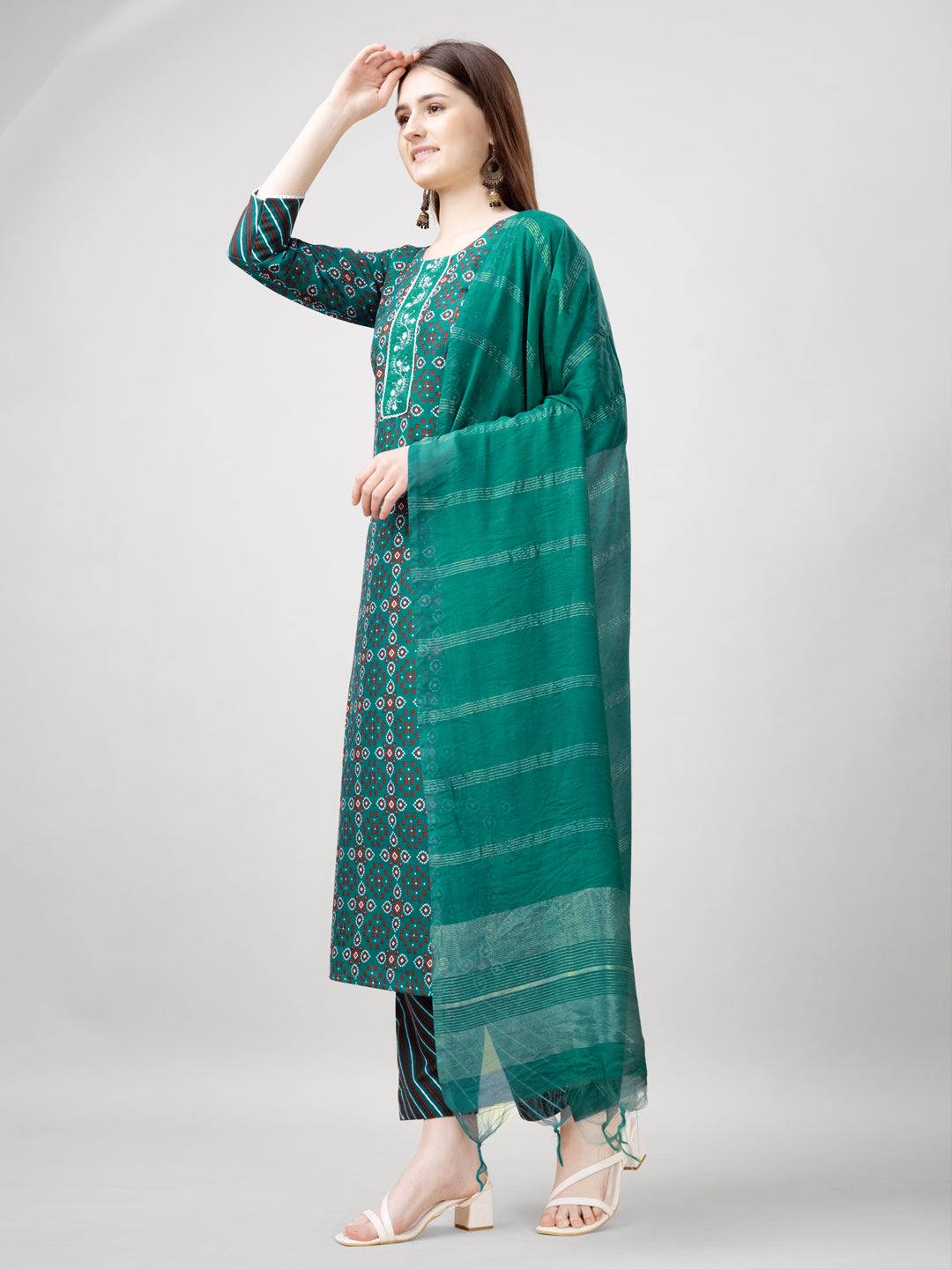 Jyoti Fashion Women's Rama Rayon Printed with Embroidered Kurta Set | Swadesiicart