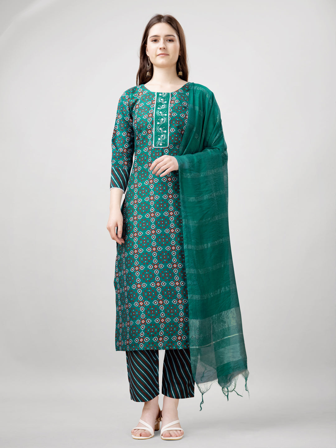 Jyoti Fashion Women's Rama Rayon Printed with Embroidered Kurta Set | Swadesiicart