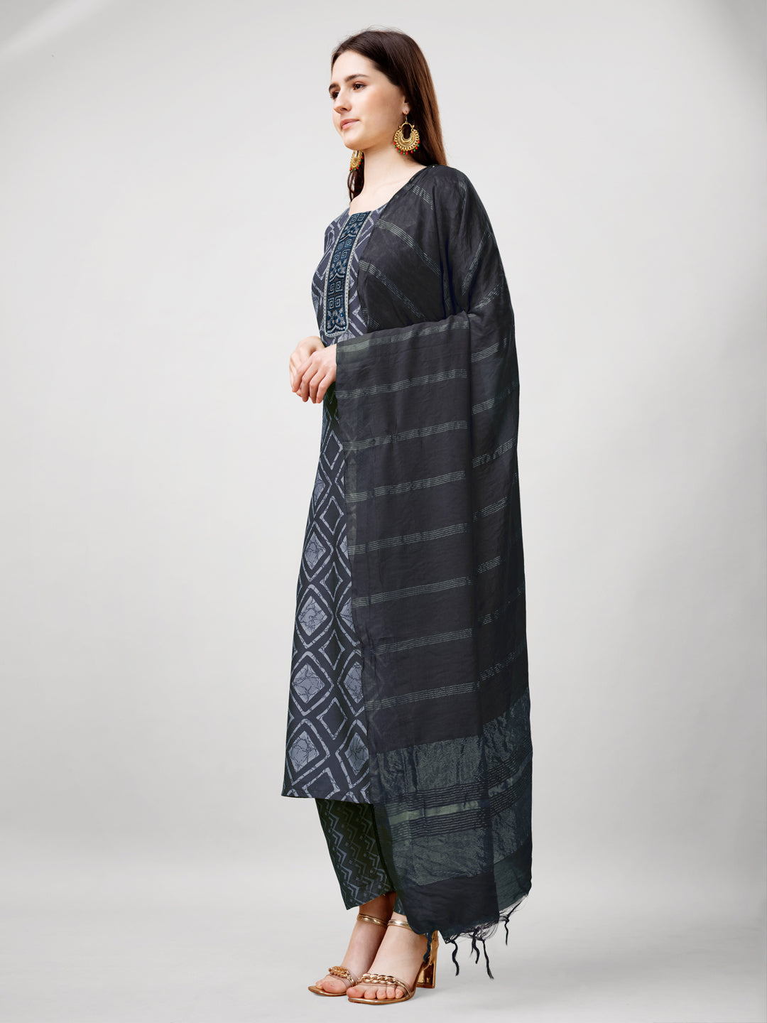 Jyoti Fashion Women's Grey Rayon Printed with Embroidered Kurta Set | Swadesiicart