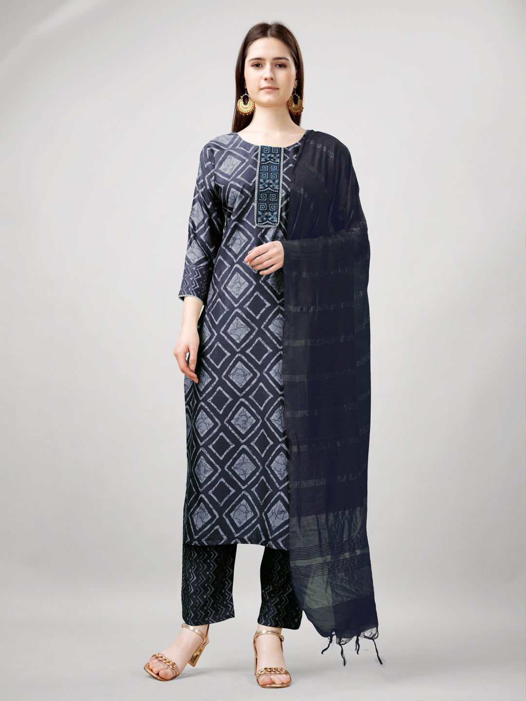 Jyoti Fashion Women's Grey Rayon Printed with Embroidered Kurta Set | Swadesiicart