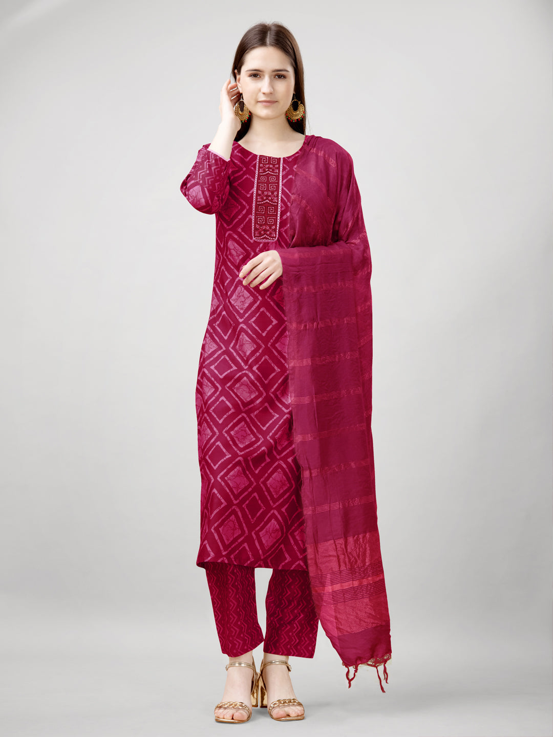 Jyoti Fashion Women's Pink Rayon Printed with Embroidered Kurta Set | Swadesiicart