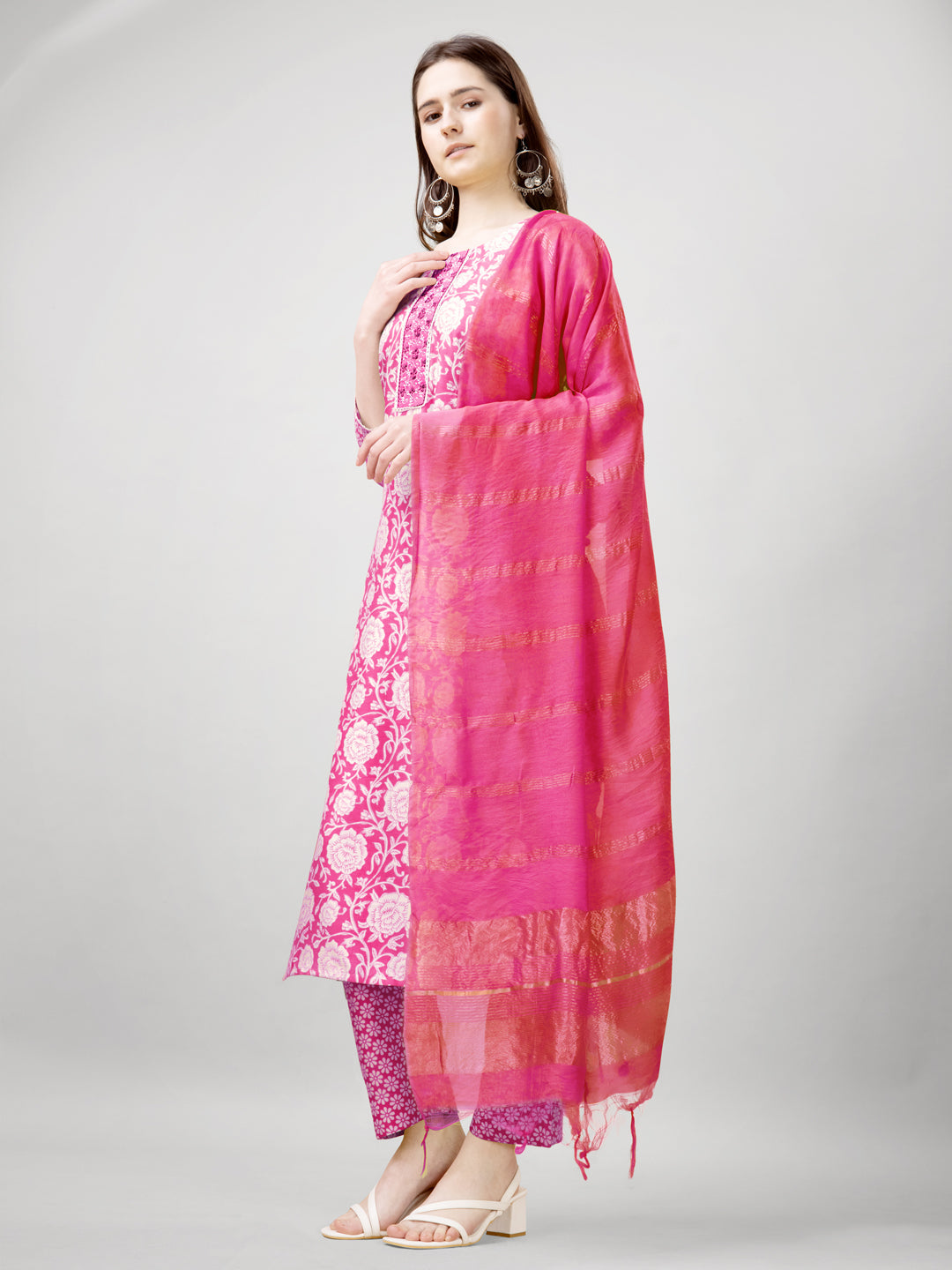 Jyoti Fashion Women's Pink Rayon Printed with Embroidered Kurta Set | Swadesiicart