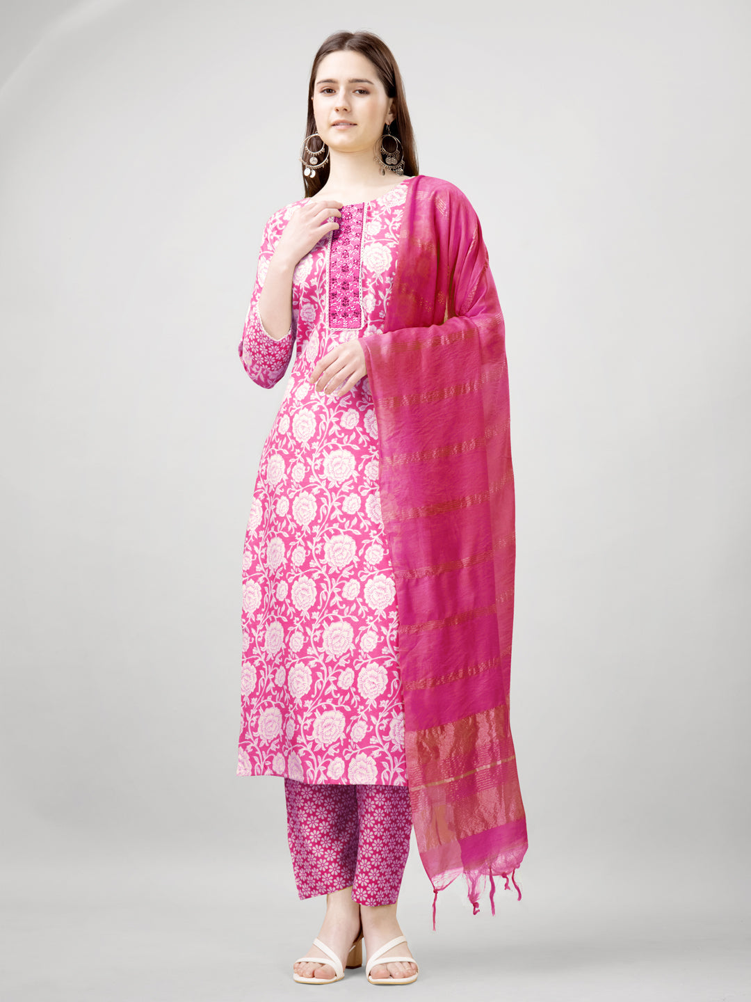Jyoti Fashion Women's Pink Rayon Printed with Embroidered Kurta Set | Swadesiicart