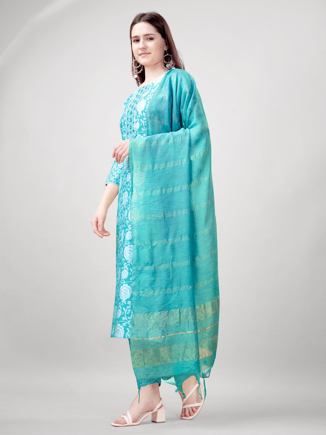Jyoti Fashion Women's Sky Blue Rayon Printed with Embroidered Kurta Set | Swadesiicart