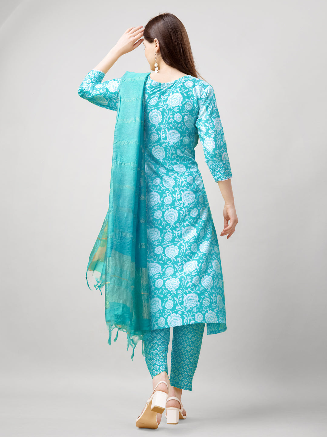 Jyoti Fashion Women's Sky Blue Rayon Printed with Embroidered Kurta Set | Swadesiicart