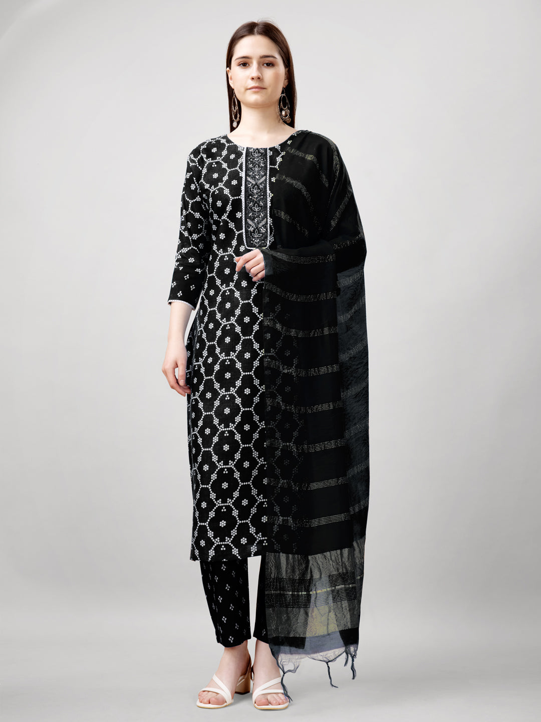 Jyoti Fashion Women's Black Rayon Printed with Embroidered Kurta Set | Swadesiicart