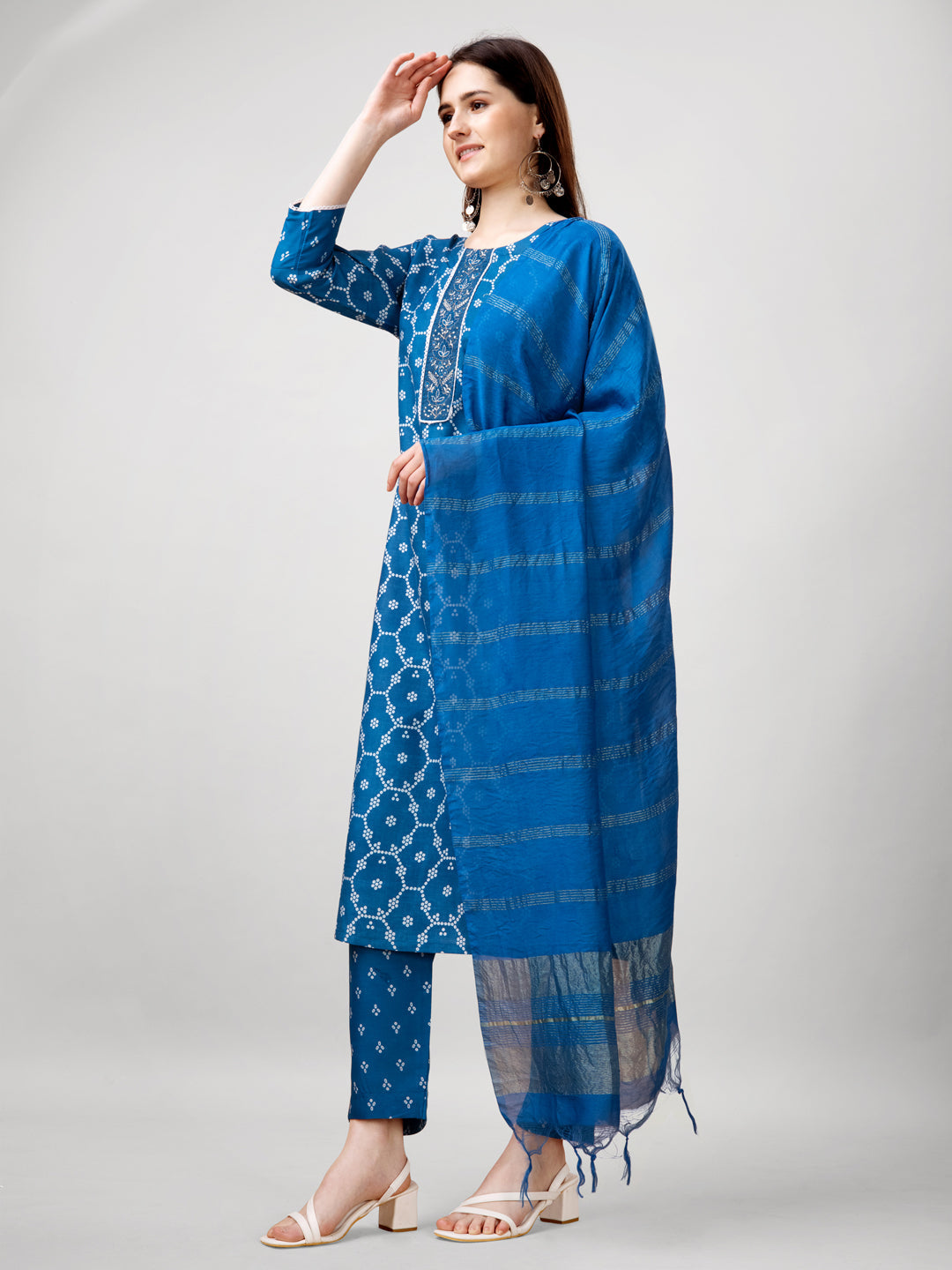 Jyoti Fashion Women's Blue Rayon Printed with Embroidered Kurta Set | Swadesiicart