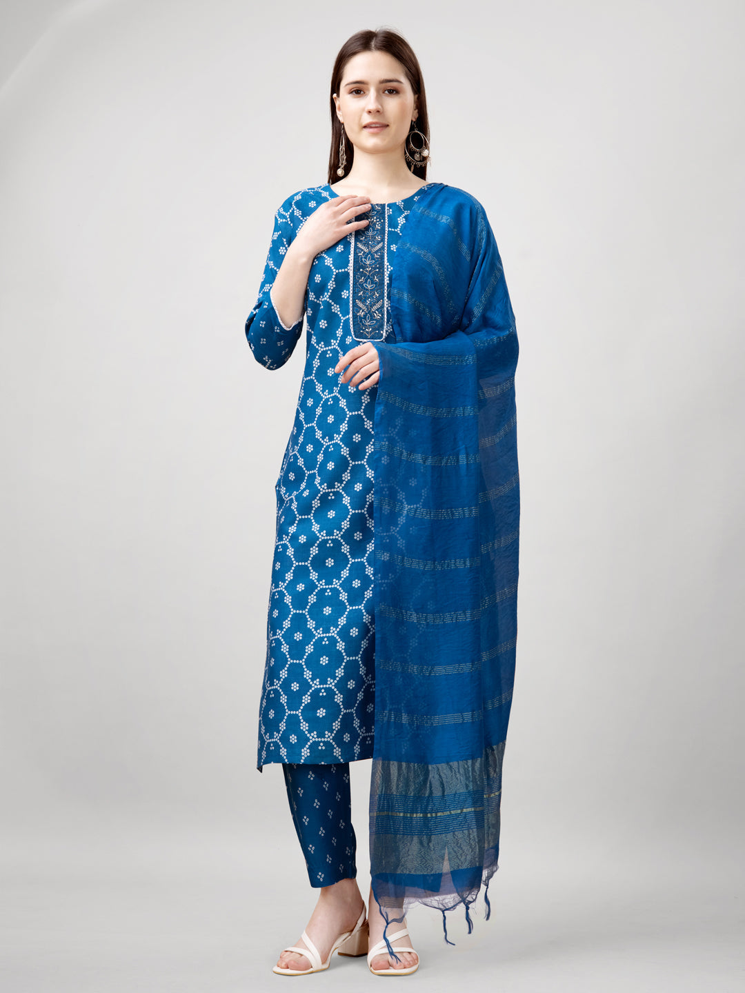 Jyoti Fashion Women's Blue Rayon Printed with Embroidered Kurta Set | Swadesiicart