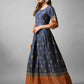 Jyoti Fashion Women's Denim Blue Rayon Abstract Printed Designer Anarkali Dress | Swadesiicart