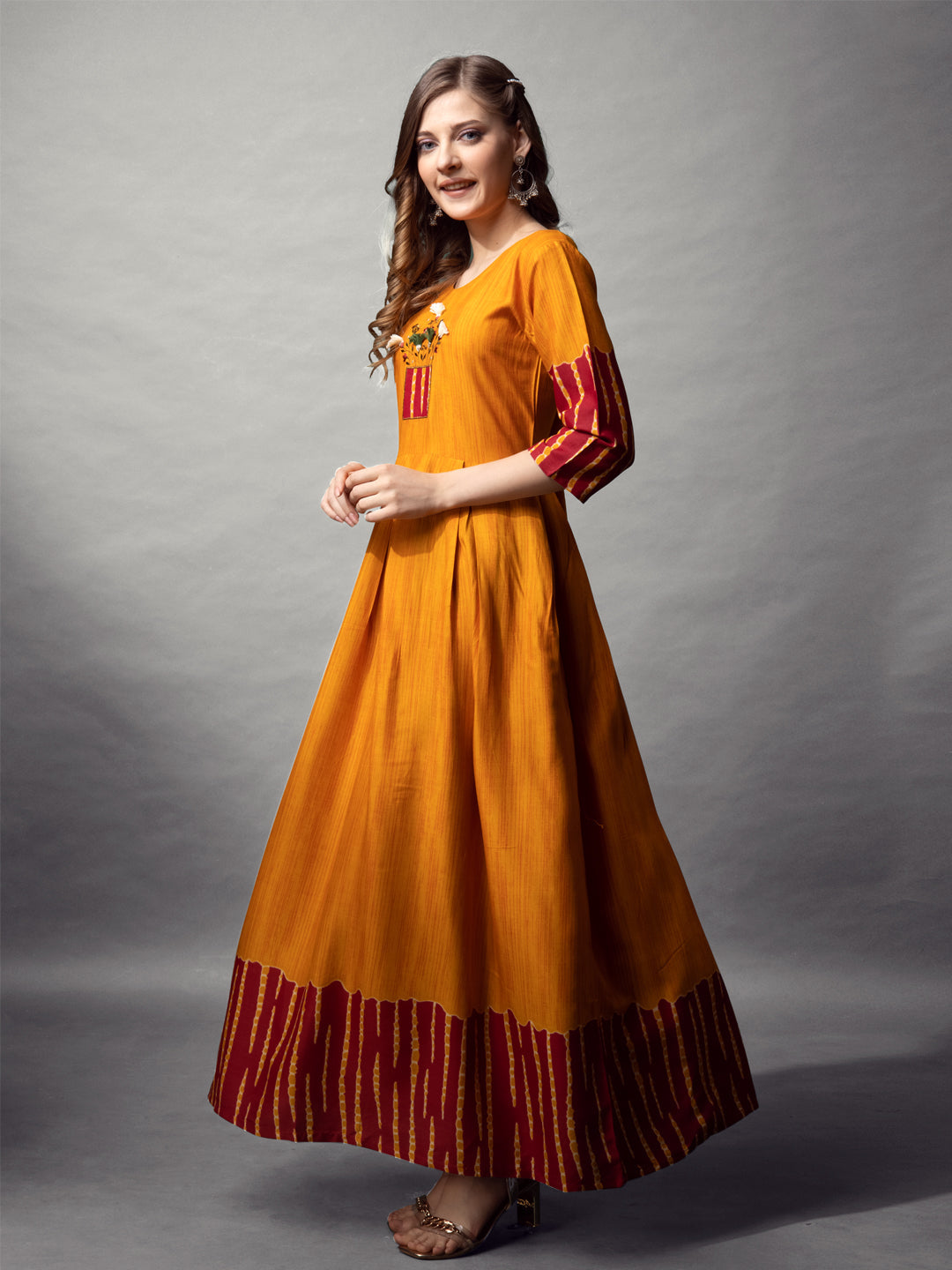Jyoti Fashion Women's Mustard Rayon Abstract Printed Designer Anarkali Dress | Swadesiicart