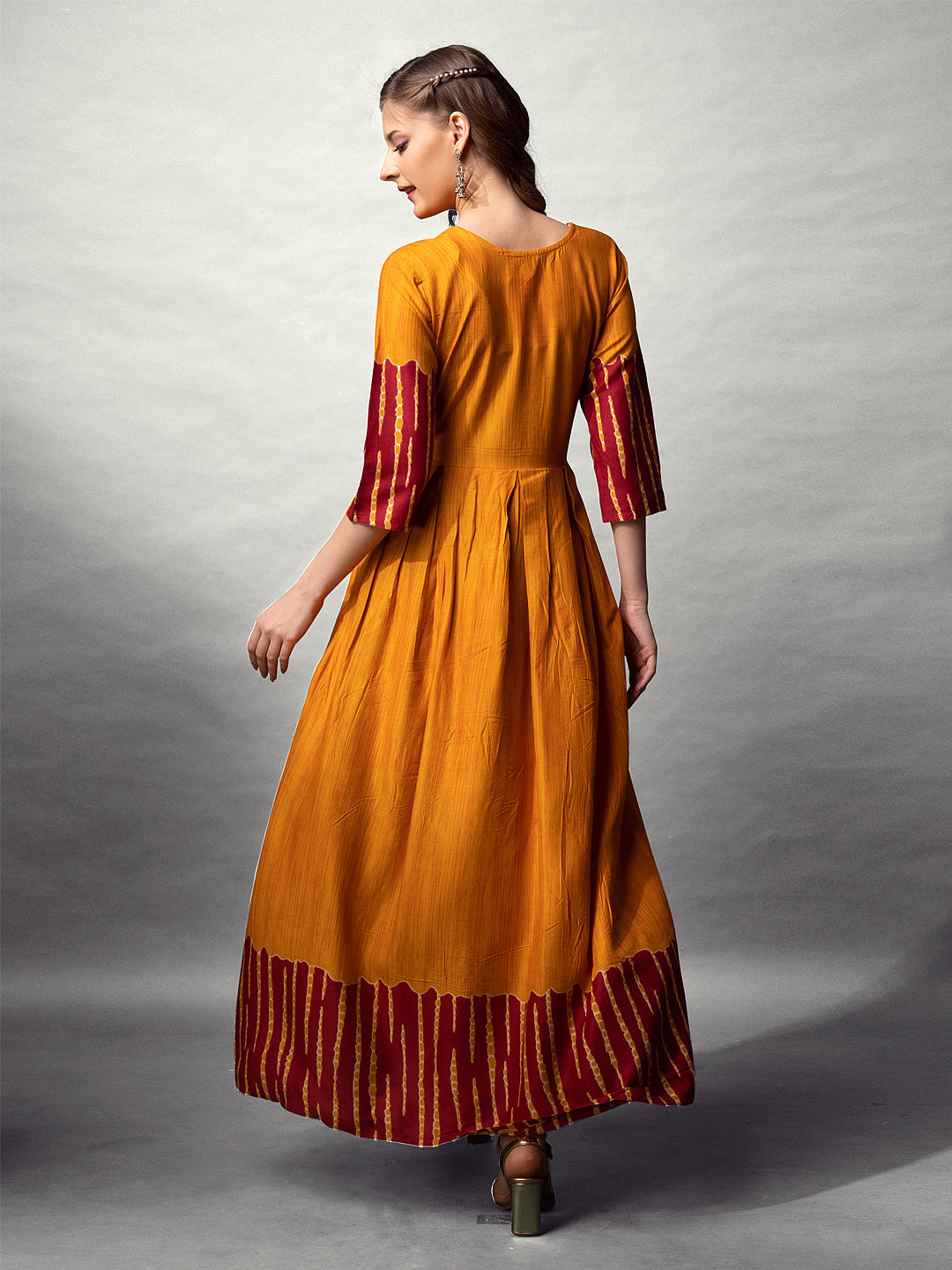 Jyoti Fashion Women's Mustard Rayon Abstract Printed Designer Anarkali Dress | Swadesiicart