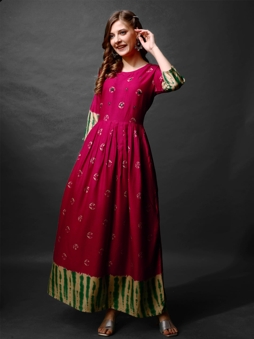 Jyoti Fashion Women's Pink Rayon Abstract Printed Designer Anarkali Dress | Swadesiicart