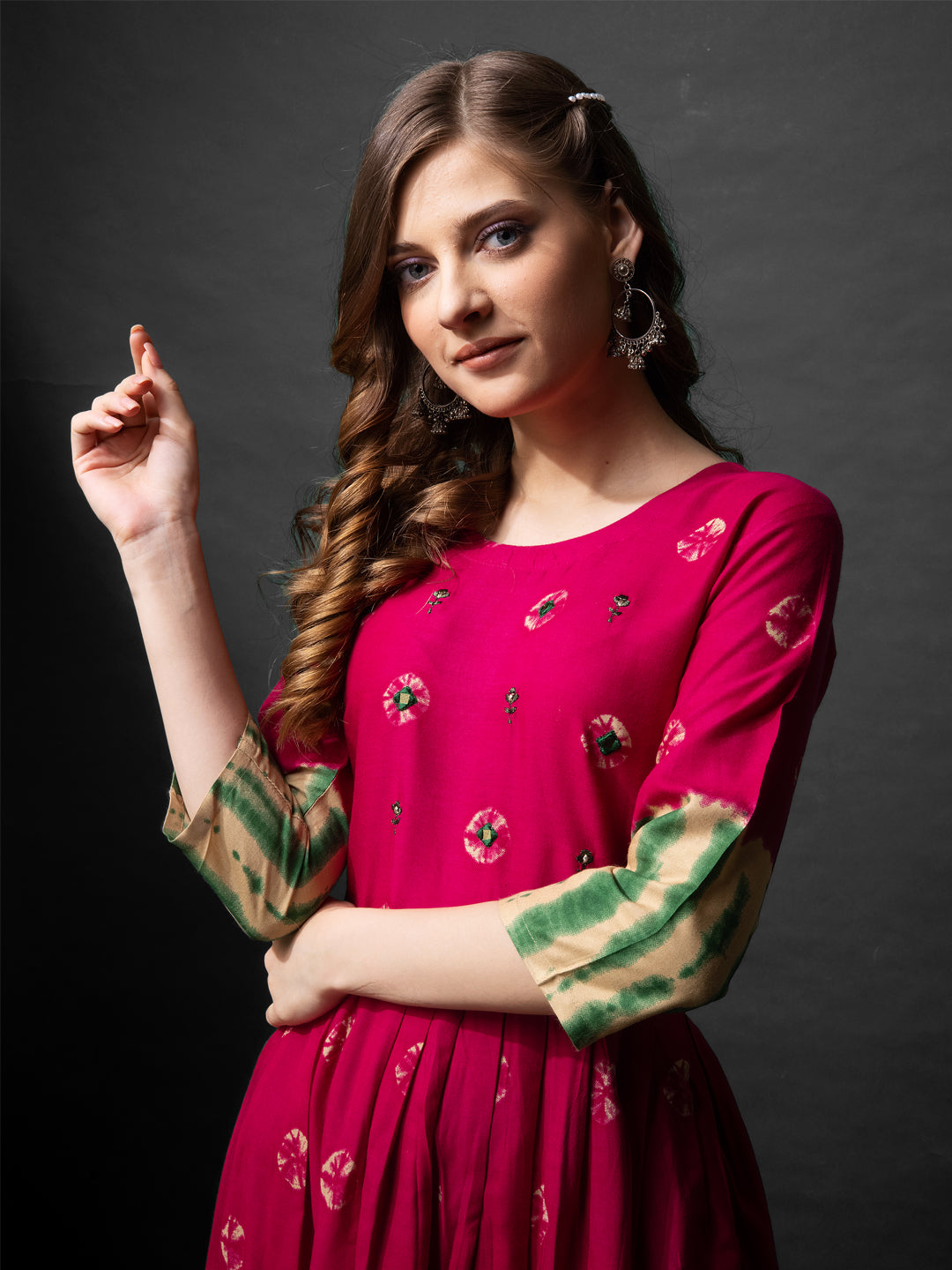 Jyoti Fashion Women's Pink Rayon Abstract Printed Designer Anarkali Dress | Swadesiicart