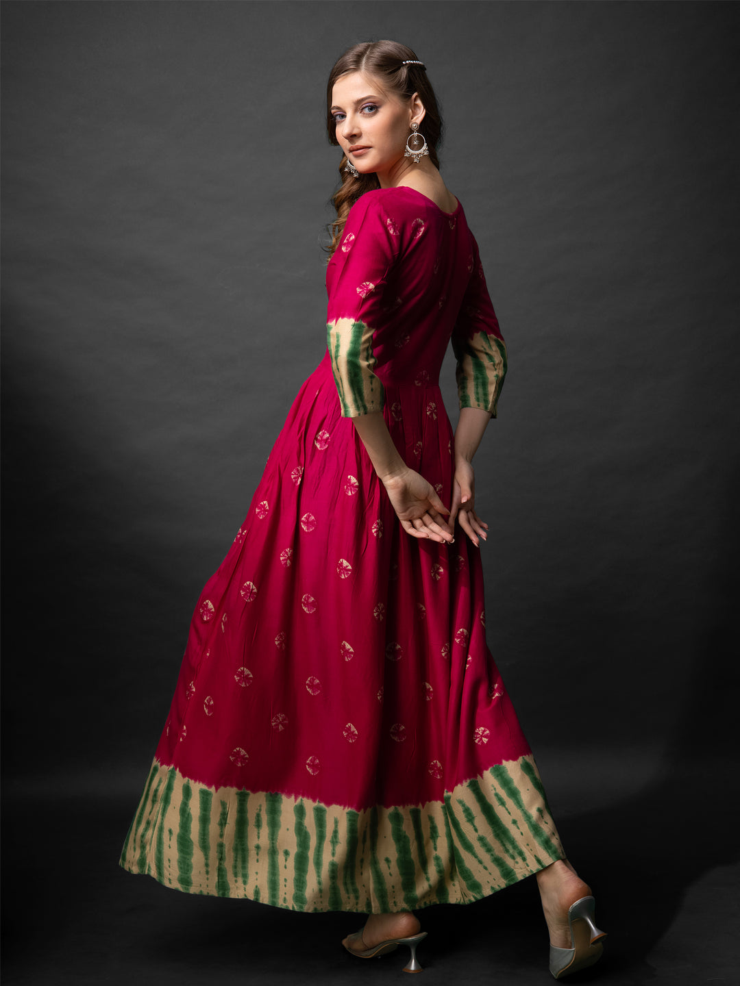 Jyoti Fashion Women's Pink Rayon Abstract Printed Designer Anarkali Dress | Swadesiicart