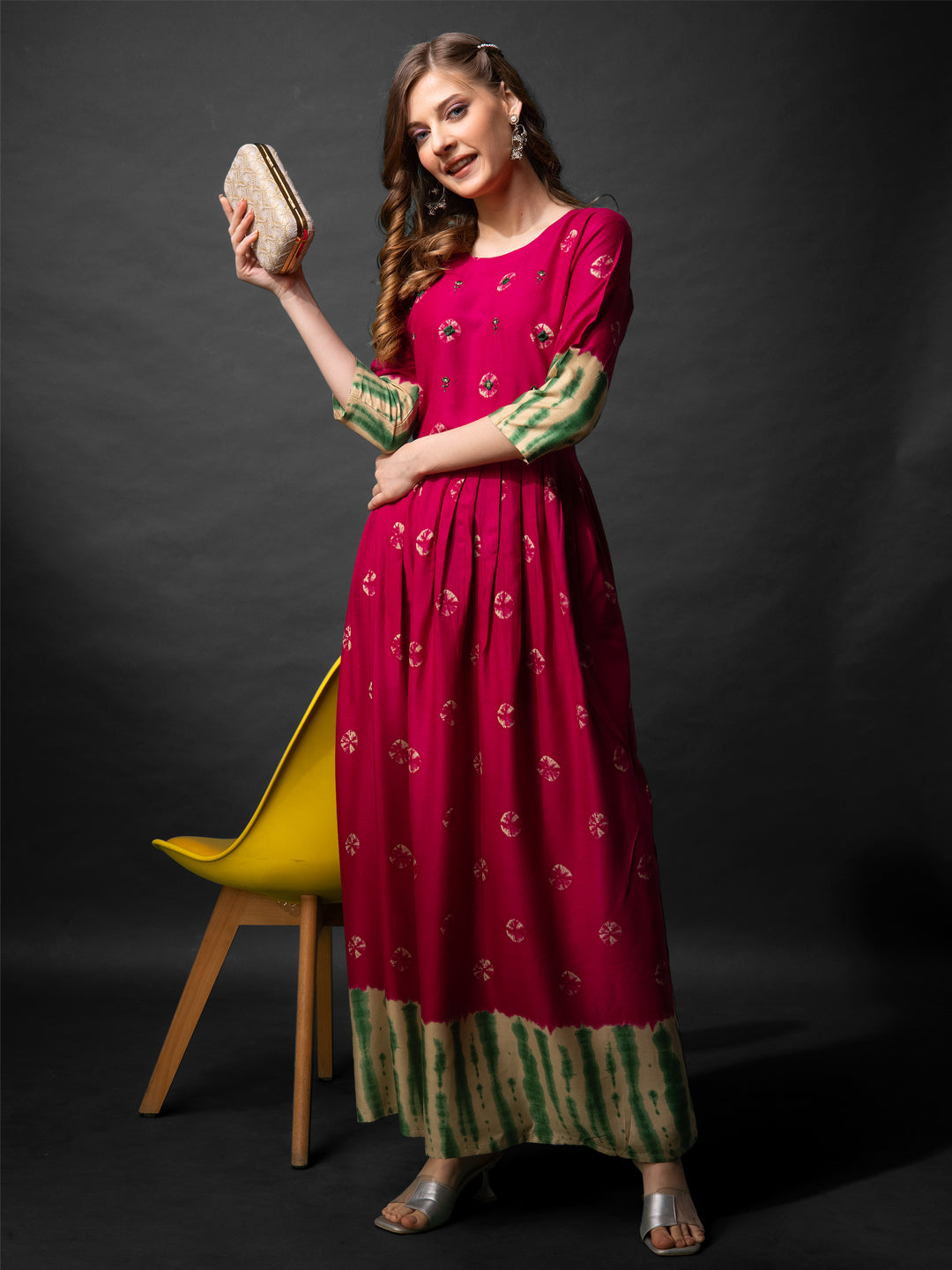 Jyoti Fashion Women's Pink Rayon Abstract Printed Designer Anarkali Dress | Swadesiicart