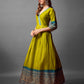 Jyoti Fashion Women's Parrot Green Cotton Blend Printed Designer Anarkali Dress | Swadesiicart