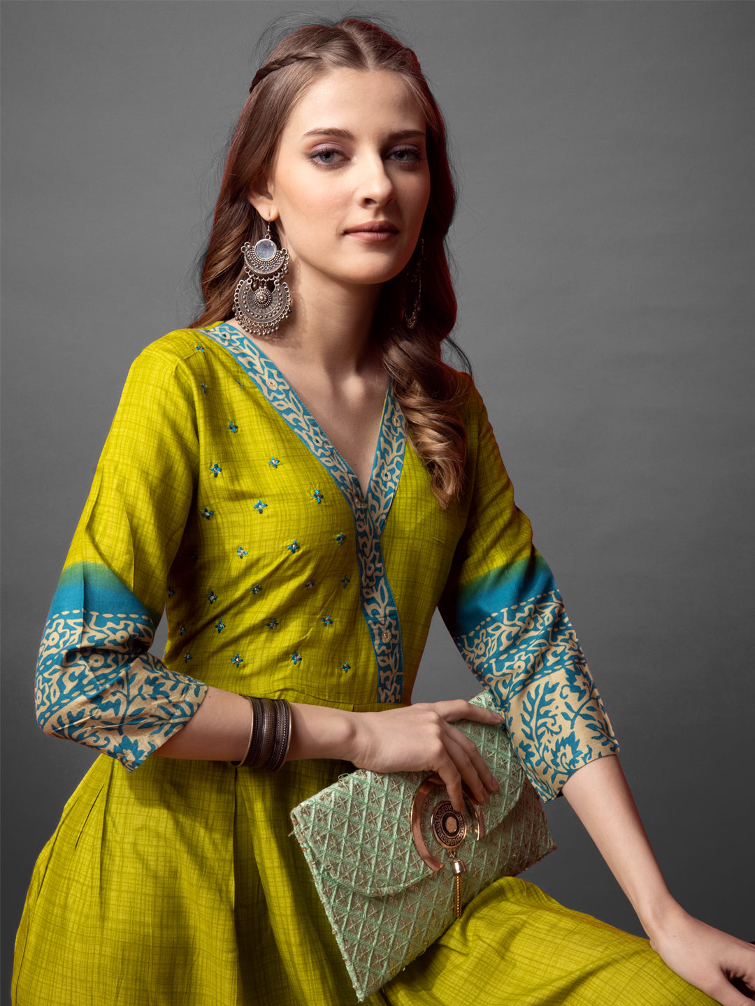 Jyoti Fashion Women's Parrot Green Cotton Blend Printed Designer Anarkali Dress | Swadesiicart