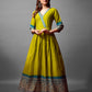 Jyoti Fashion Women's Parrot Green Cotton Blend Printed Designer Anarkali Dress | Swadesiicart
