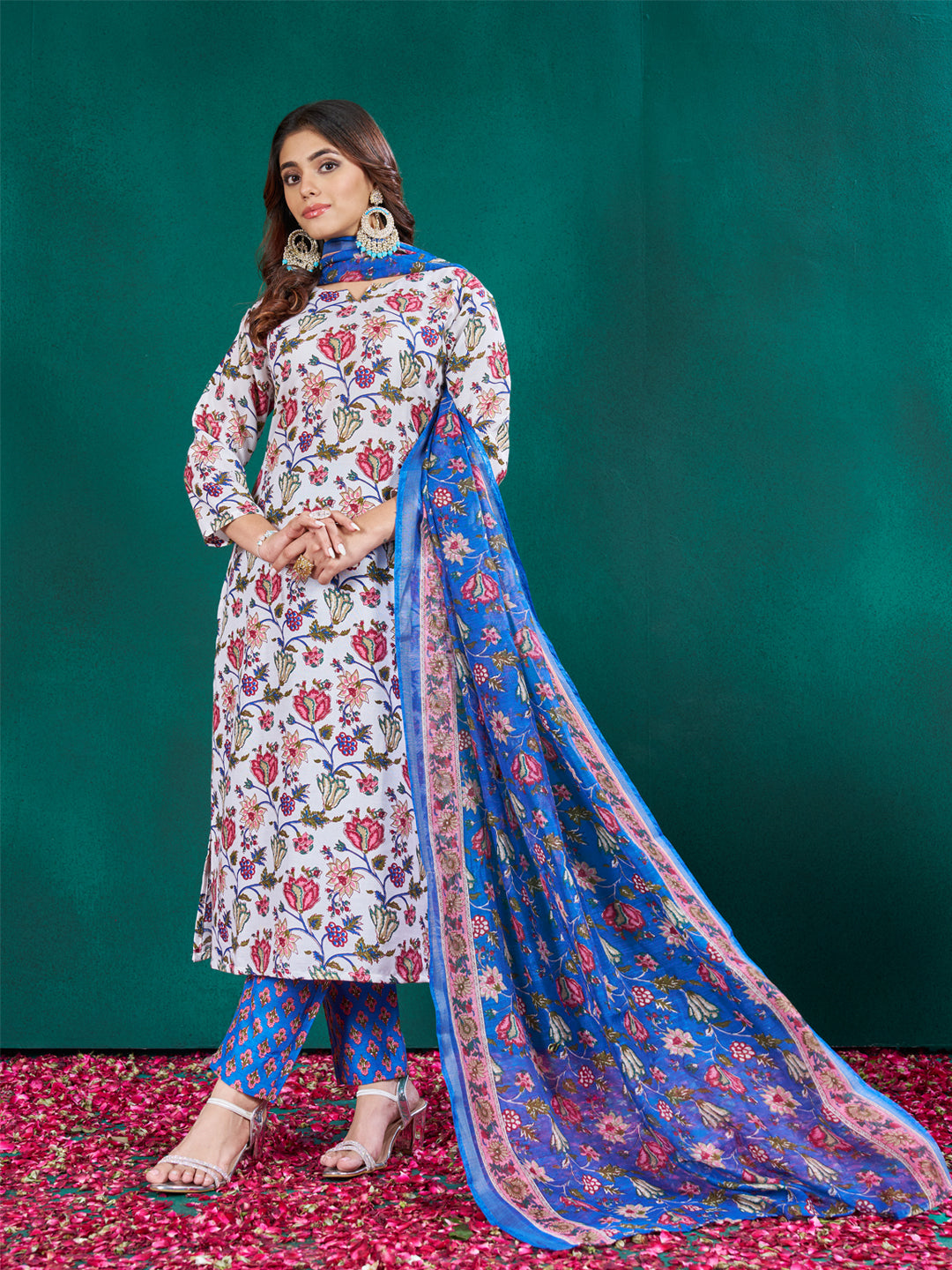 Jyoti Fashion Women's Multicolor Cotton Blend Printed Designer Kurta Set with Dupatta - Swadesiicart