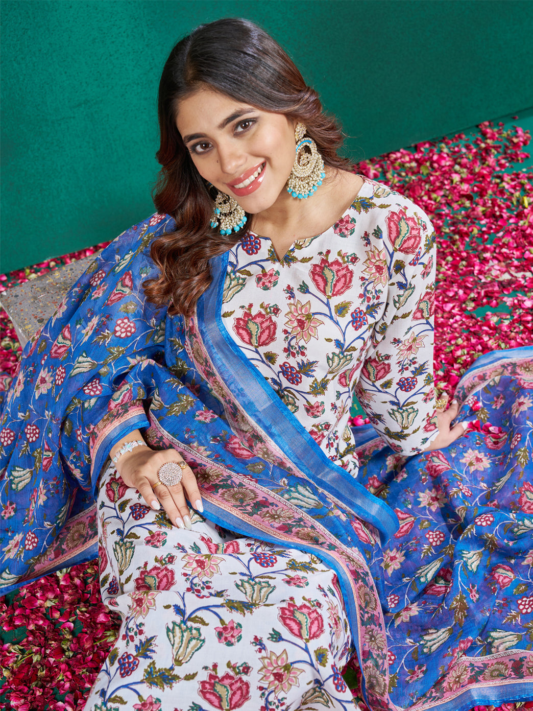 Jyoti Fashion Women's Multicolor Cotton Blend Printed Designer Kurta Set with Dupatta - Swadesiicart