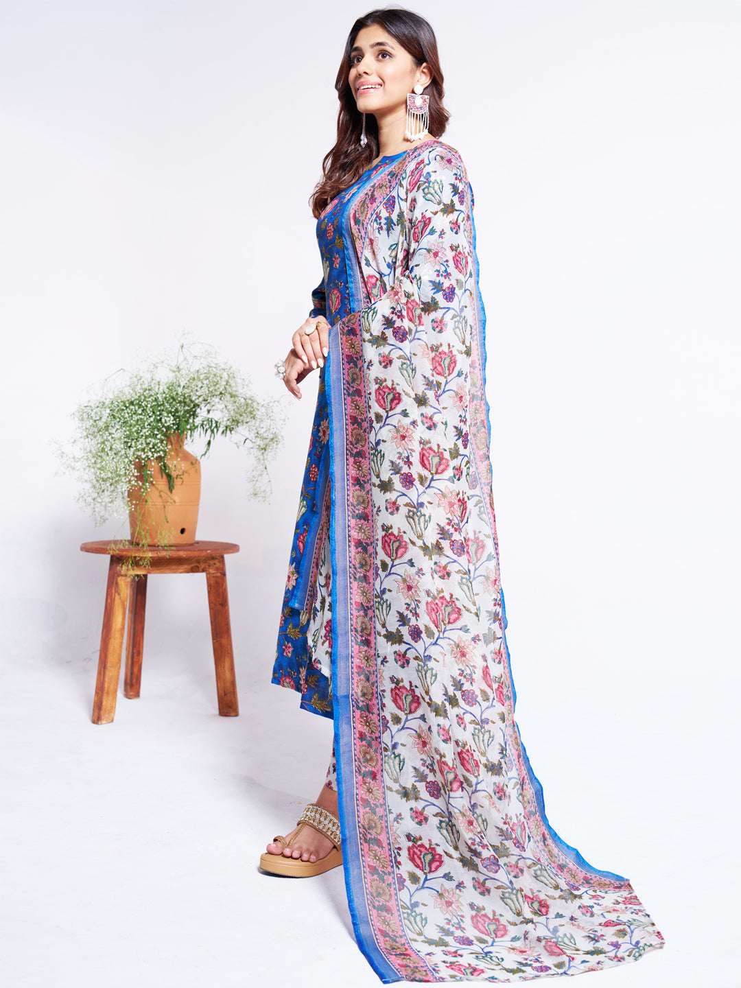Jyoti Fashion Women's Blue Cotton Blend Printed Designer Kurta Set with Dupatta - Swadesiicart