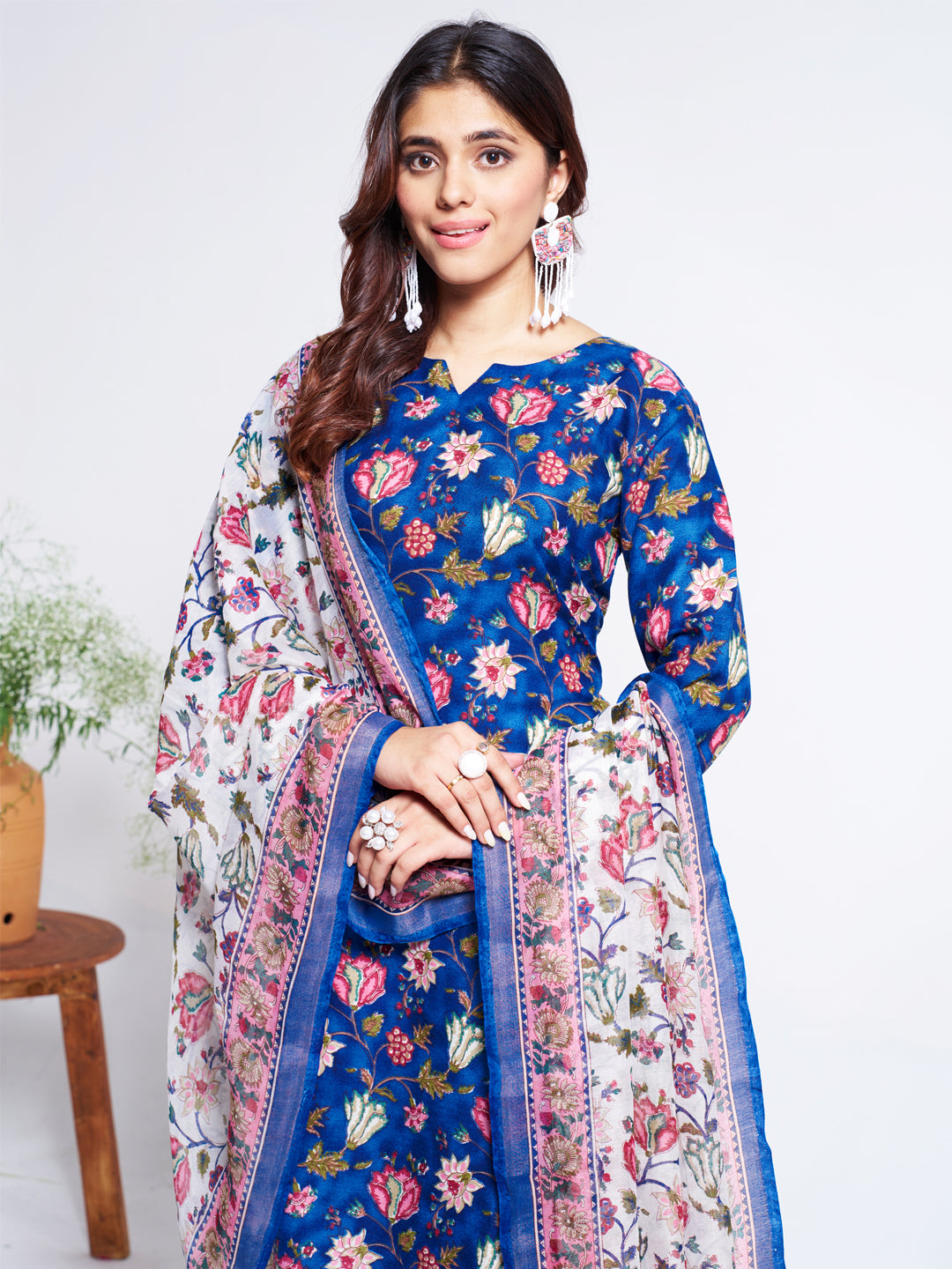 Jyoti Fashion Women's Blue Cotton Blend Printed Designer Kurta Set with Dupatta - Swadesiicart