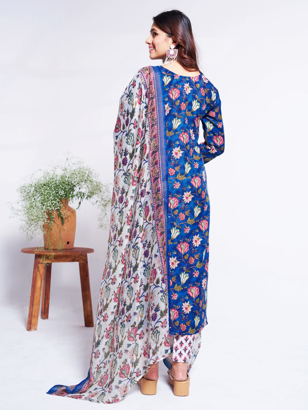 Jyoti Fashion Women's Blue Cotton Blend Printed Designer Kurta Set with Dupatta - Swadesiicart