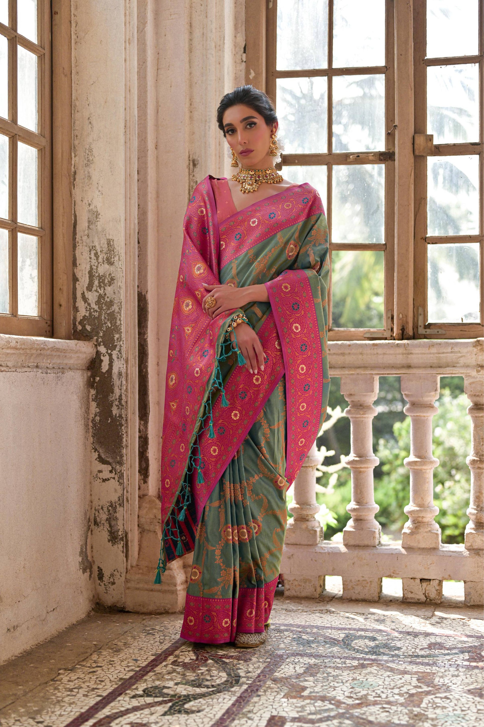 Jyoti Fashion Women's Rama Banarasi Silk Zari Woven Traditional Saree with Blouse | Swadesiicart
