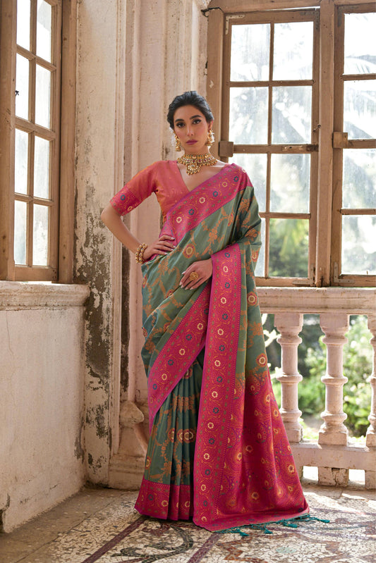 Jyoti Fashion Women's Rama Banarasi Silk Zari Woven Traditional Saree with Blouse | Swadesiicart