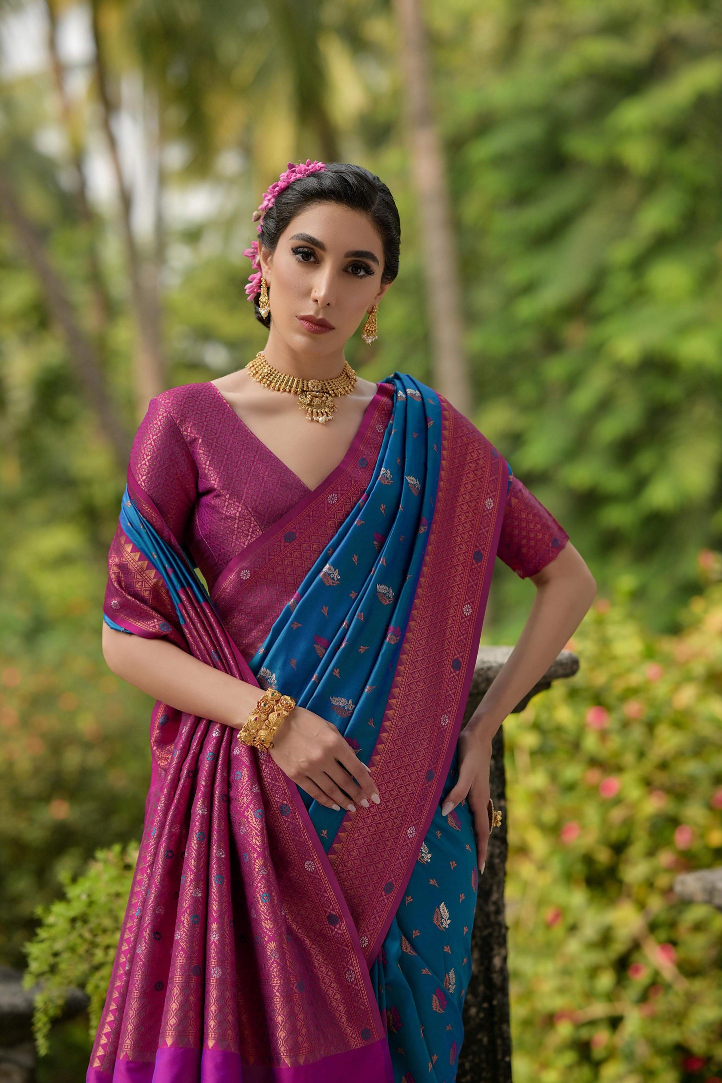 Jyoti Fashion Women's Blue Banarasi Silk Zari Woven Traditional Saree with Blouse | Swadesiicart