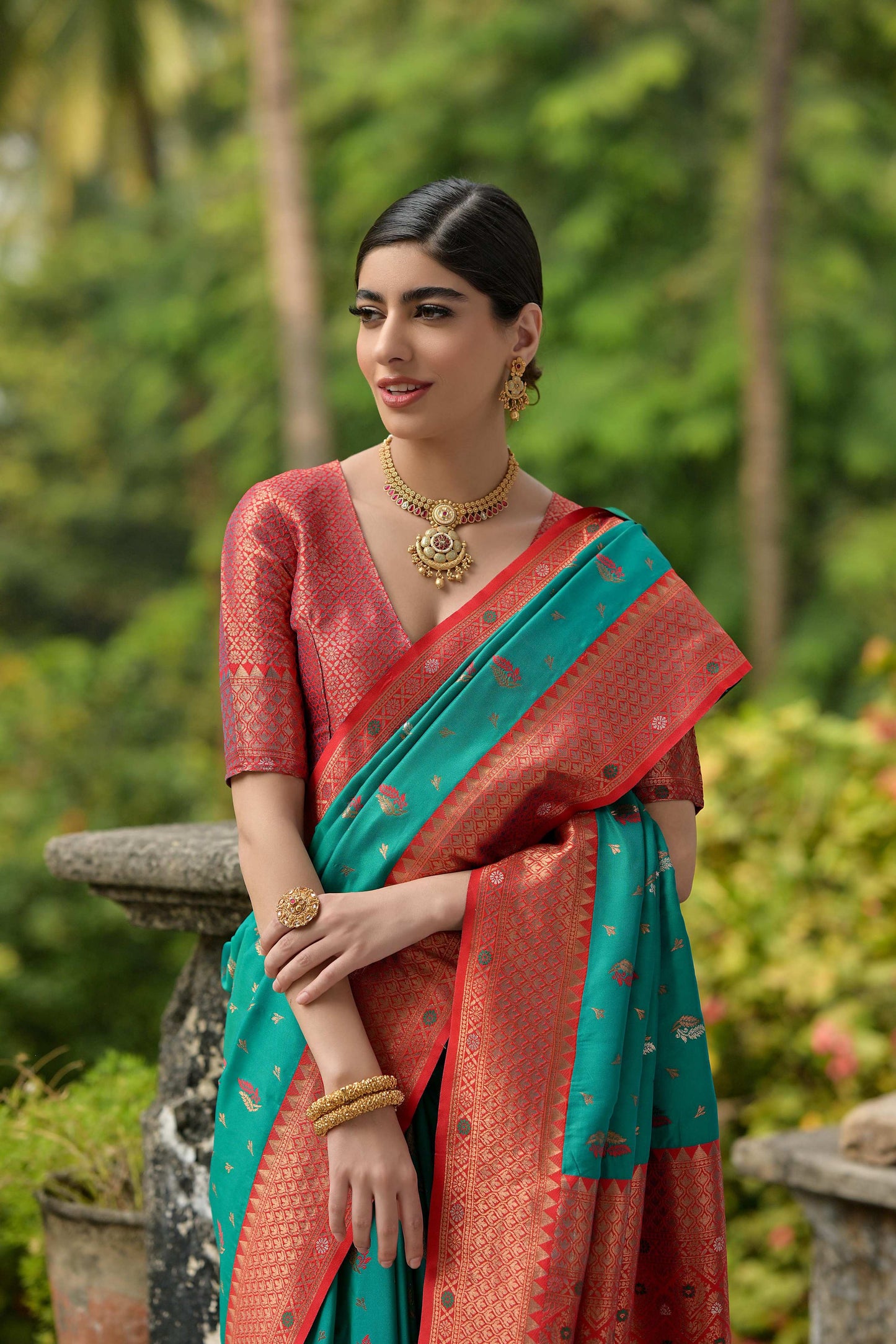 Jyoti Fashion Women's Rama Banarasi Silk Zari Woven Traditional Saree with Blouse | Swadesiicart