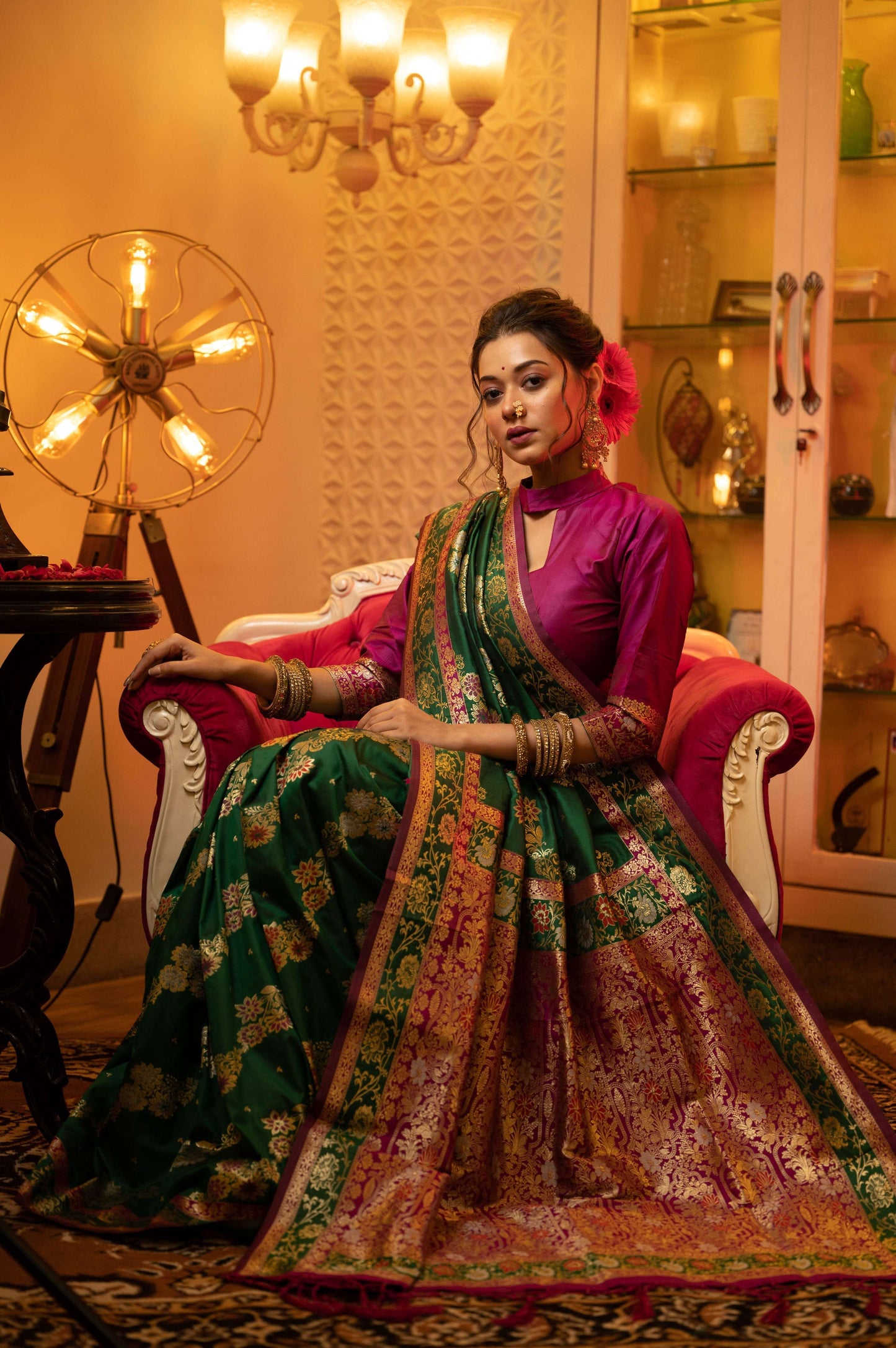 Jyoti Fashion Women's Green Soft Banarasi Silk Zari Woven Traditional Saree with Blouse | Swadesiicart