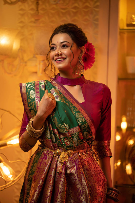 Jyoti Fashion Women's Green Soft Banarasi Silk Zari Woven Traditional Saree with Blouse | Swadesiicart