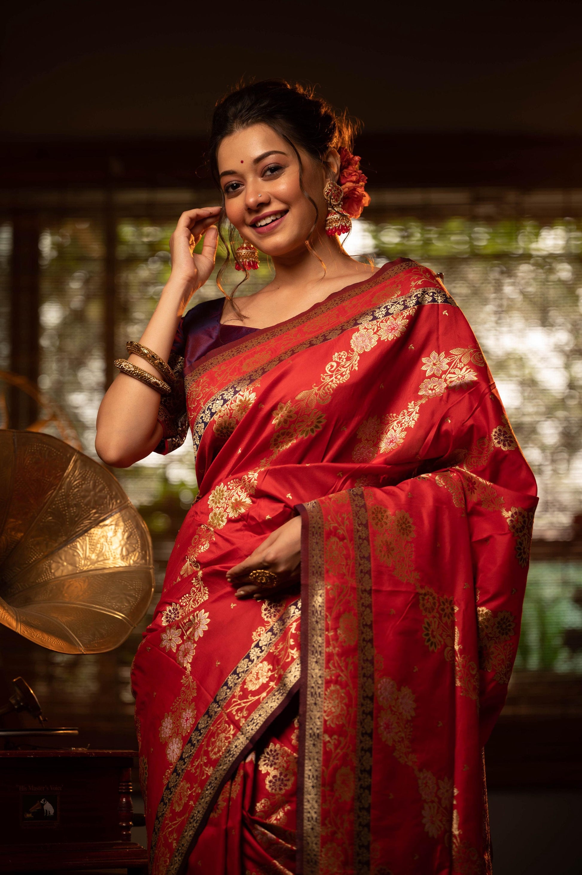 Jyoti Fashion Women's Red Soft Banarasi Silk Zari Woven Traditional Saree with Blouse | Swadesiicart
