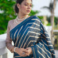 Jyoti Fashion Women's Blue Tussar Silk Leheriya Print with Zari Border Saree with Blouse | Swadesiicart