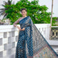 Jyoti Fashion Women's Blue Tussar Silk Leheriya Print with Zari Border Saree with Blouse | Swadesiicart