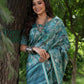 Jyoti Fashion Women's Sky Blue Soft Tussar Silk Printed and Zari Woven Saree with Blouse | Swadesiicart