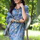 Jyoti Fashion Women's Blue Soft Tussar Silk Printed and Zari Woven Saree with Blouse | Swadesiicart