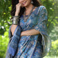 Jyoti Fashion Women's Blue Soft Tussar Silk Printed and Zari Woven Saree with Blouse | Swadesiicart