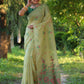 Jyoti Fashion Women's Sea Green Soft Muga Cotton Floral Weaving Traditional Saree with Blouse | Swadesiicart