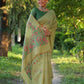 Jyoti Fashion Women's Sea Green Soft Muga Cotton Floral Weaving Traditional Saree with Blouse | Swadesiicart