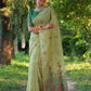 Jyoti Fashion Women's Sea Green Soft Muga Cotton Floral Weaving Traditional Saree with Blouse | Swadesiicart