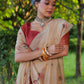 Jyoti Fashion Women's Beige Soft Muga Cotton Floral Weaving Traditional Saree with Blouse | Swadesiicart