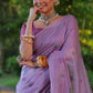 Jyoti Fashion Women's Purple Soft Muga Cotton Floral Weaving Traditional Saree with Blouse | Swadesiicart