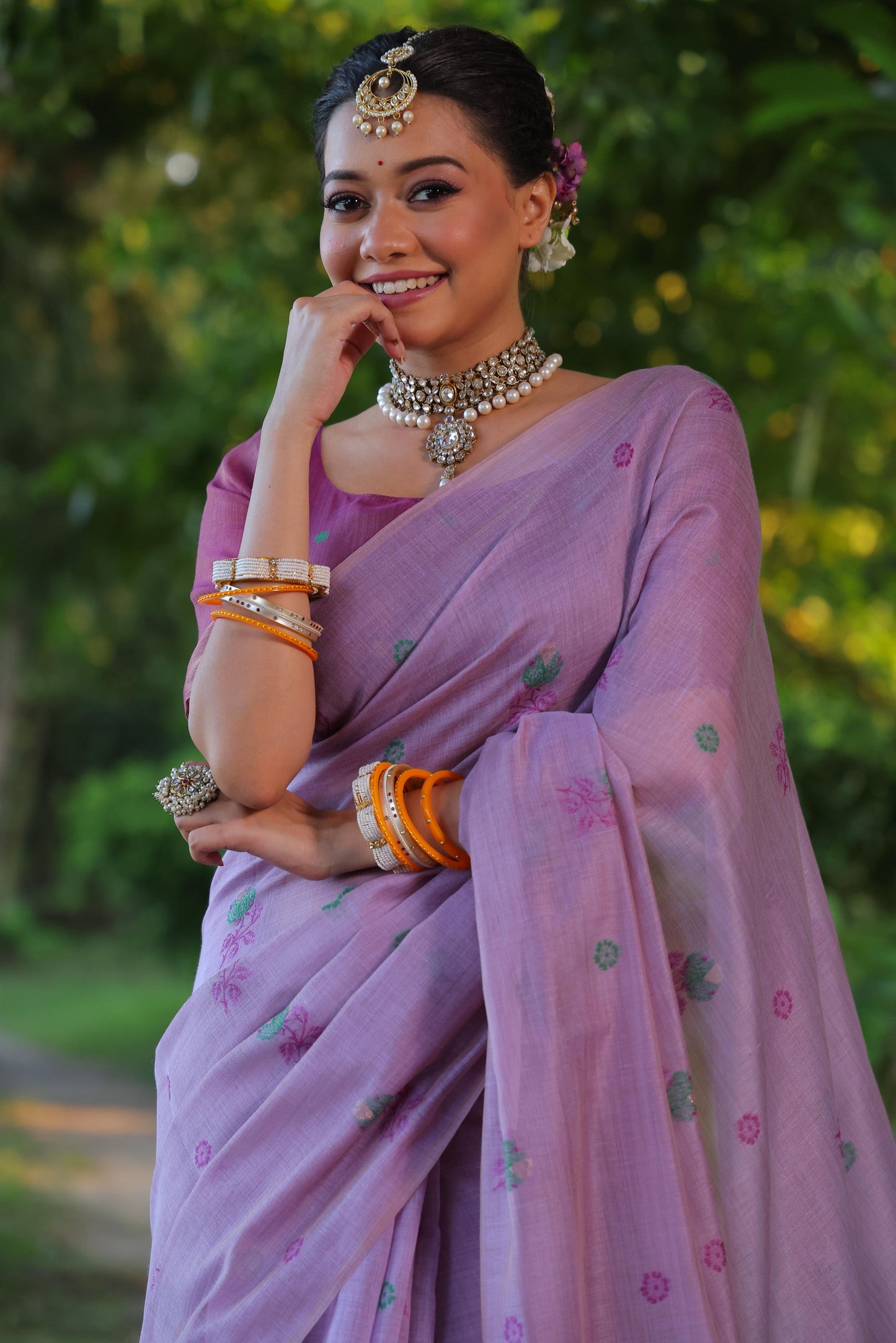Jyoti Fashion Women's Purple Soft Muga Cotton Floral Weaving Traditional Saree with Blouse | Swadesiicart
