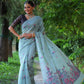 Jyoti Fashion Women's Sky Blue Soft Muga Cotton Floral Weaving Traditional Saree with Blouse | Swadesiicart